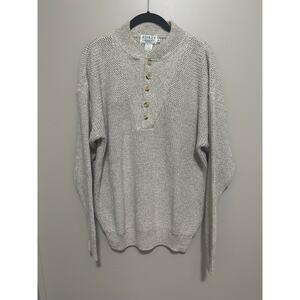 Vintage Sweater Size Medium Ashley Knit Button Neckline Gray Long Sleeve Cotton